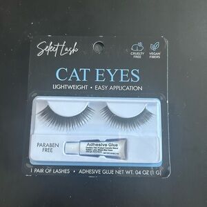 Cat Eyes False Eyelashes with Adhesive Glue - Black